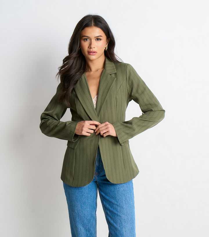 Gini London Khaki Striped Single Breasted Blazer