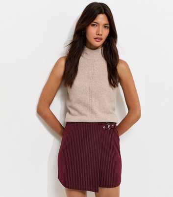 Red Woven Pinstripe Buckle Detail Skort