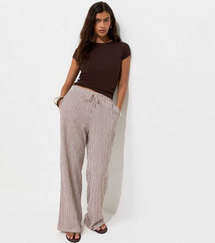 Red Thin Stripe Crinkle Texture Wide Leg Trousers