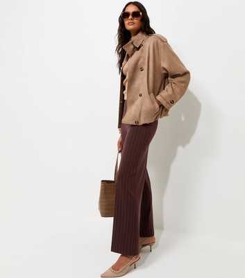 Brown Pinstripe Wide Leg Tailored Trousers