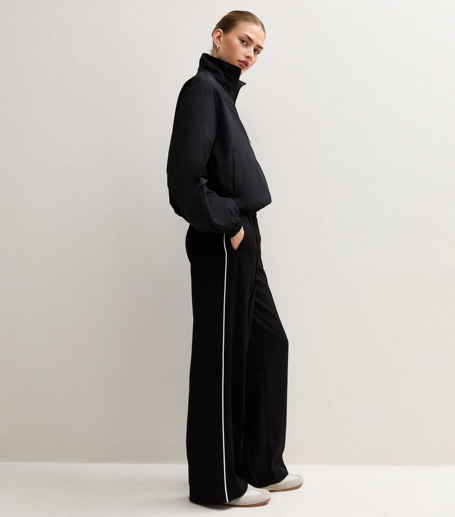 Black Pintuck Stripe Wide Leg Trousers
