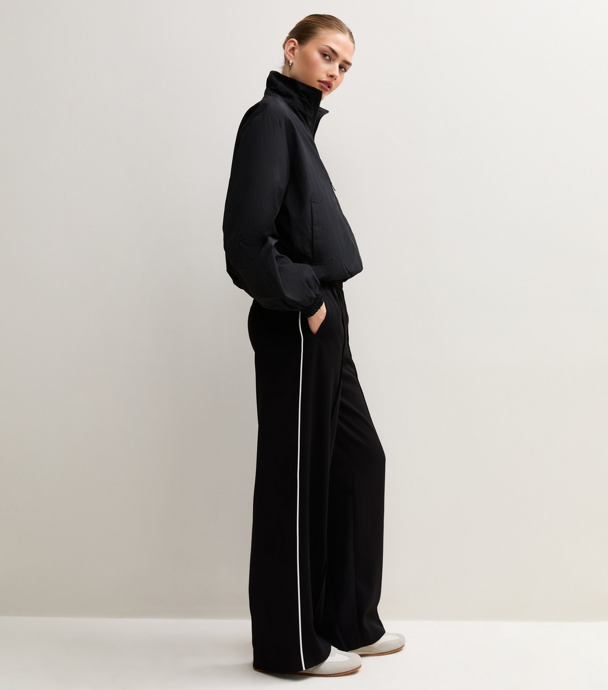 Women's Black Pintuck Stripe Wide Leg Trousers New Look