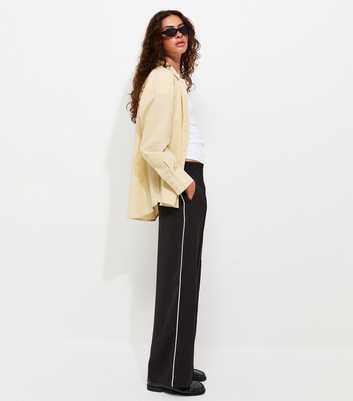 Black Pintuck Stripe Wide Leg Trousers