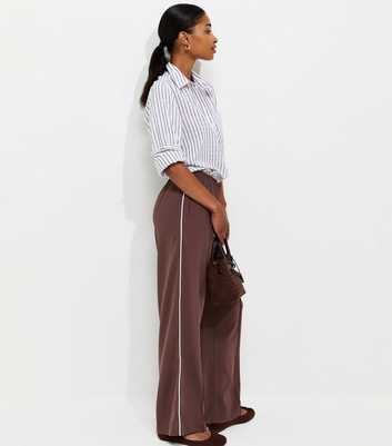 Dark Brown Pintuck Stripe Wide Leg Trousers