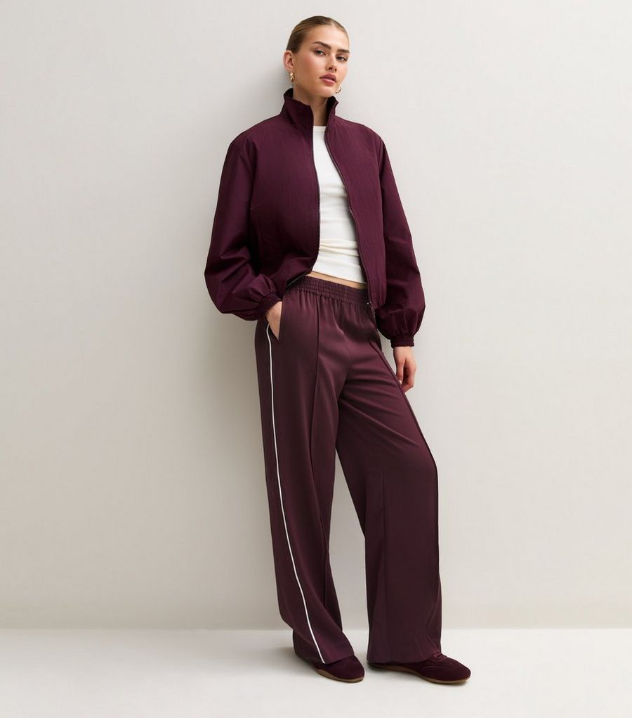 Dark Burgundy Pintuck Stripe Wide Leg Trousers