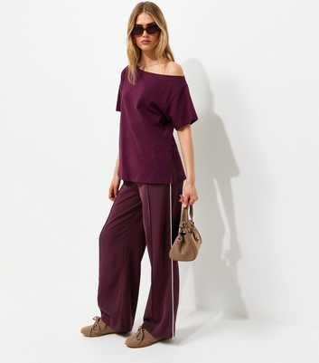 Dark Burgundy Pintuck Stripe Wide Leg Trousers