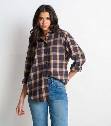 Gini London Brown Checked Longline Shirt