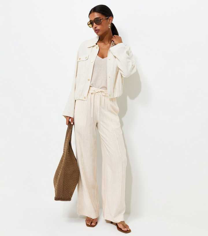 Stone Woven Wide Leg Trousers