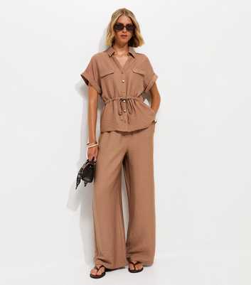 Mink Crinkle Texture Wide Leg Trousers