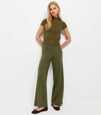 Dark Khaki Jersey Wide Leg Trousers