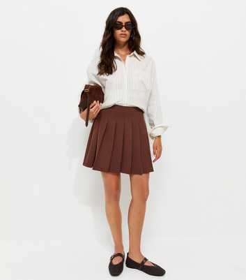 Dark Brown Ponte Knife Pleat Mini Skirt