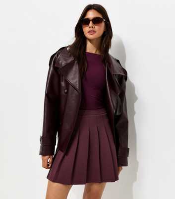 Dark Burgundy Ponte Knife Pleat Mini Skirt