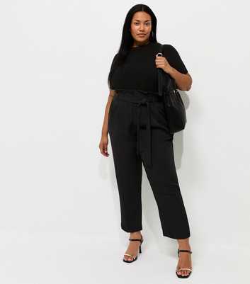 Curves Black Paperbag Waist Trousers
