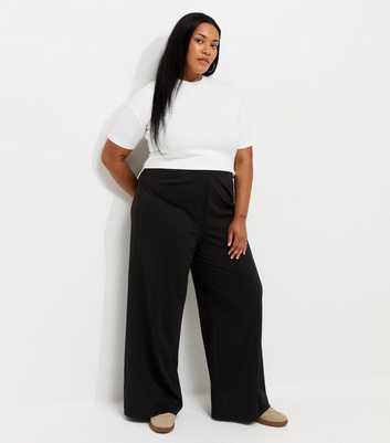 Curves Black Jersey Wide Leg Trousers