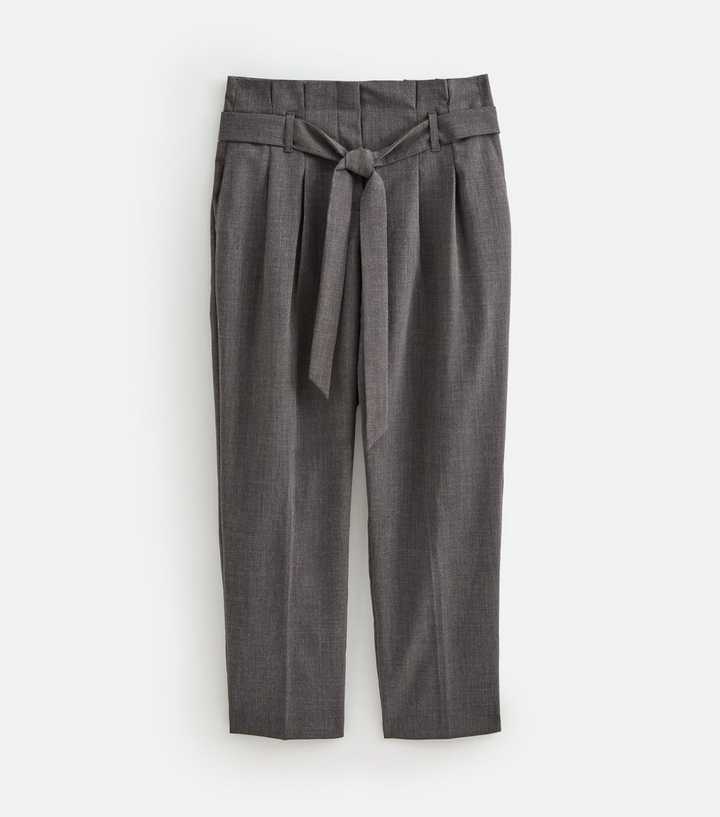 Petite Dark Grey Woven Paperbag Waist Trousers