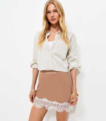 Mink Chiffon Lace Trim Mini Skirt