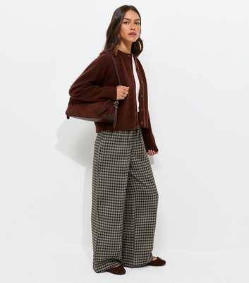 Petite Blue Check Pattern Wide Leg Trousers