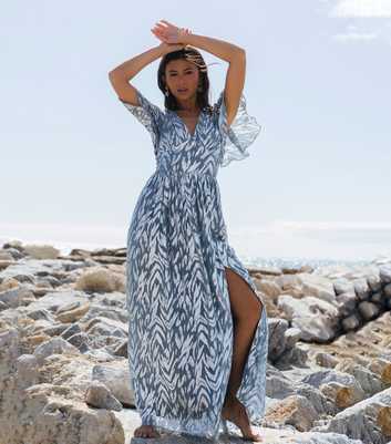 Gini London Blue Metallic Print Maxi Dress