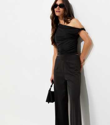 Petite Black Jersey Wide Leg Trousers