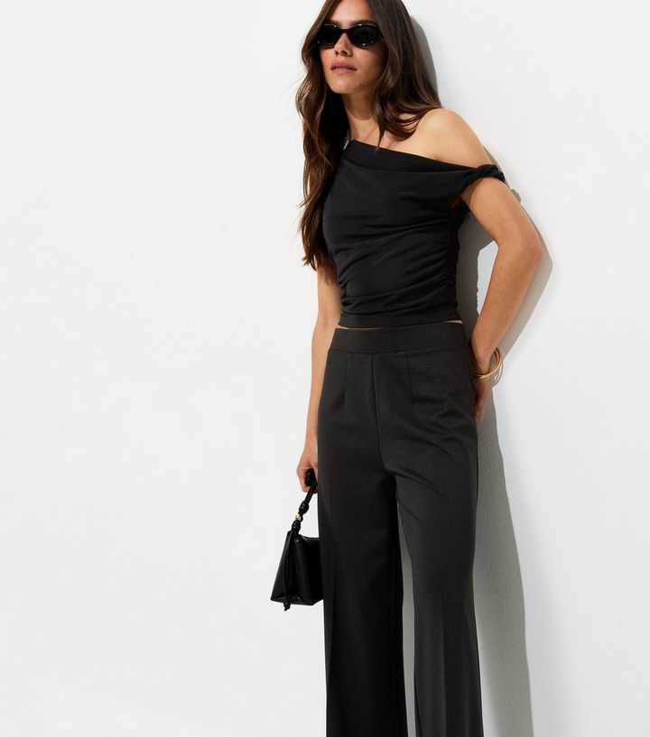 Petite Black Jersey Wide Leg Trousers