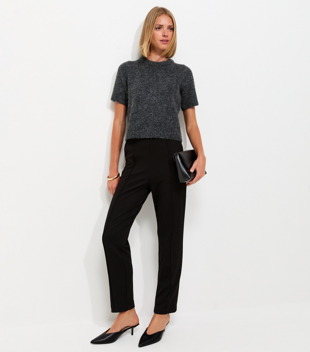 Women's Black Jersey Twill Slim Leg Trousers New Look