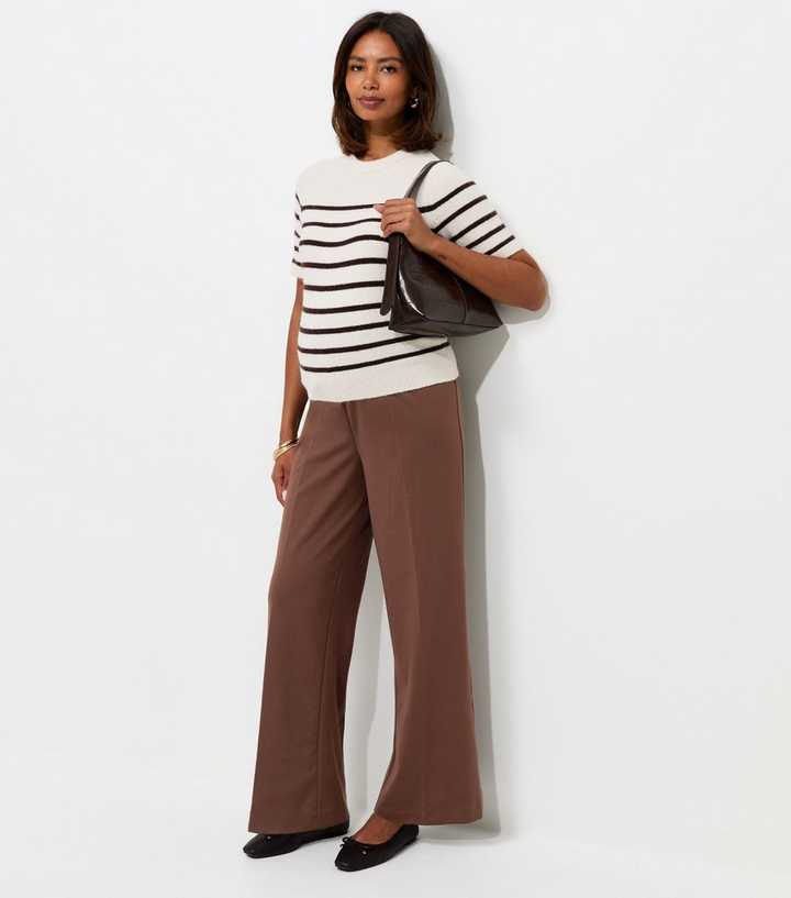 Maternity Dark Brown Jersey Wide Leg Trousers