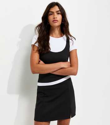 Black Jersey Front Split Front Mini Skirt