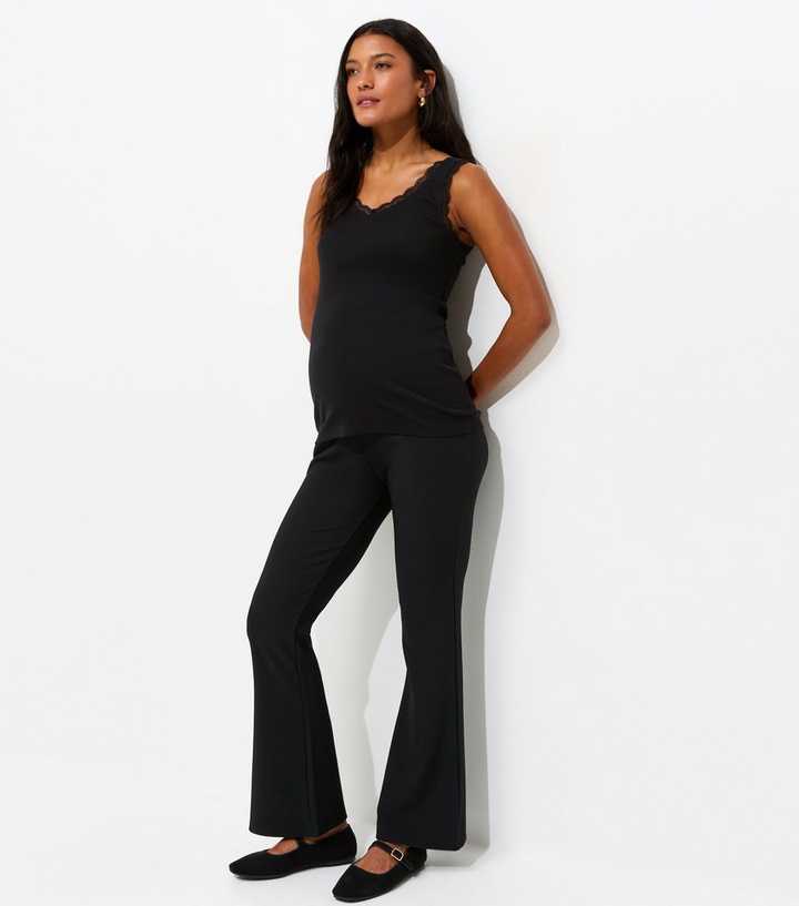 Maternity Black Rib Flared Trousers