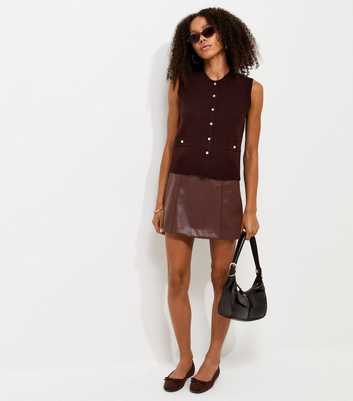 Dark Brown Faux Leather Mini Skirt