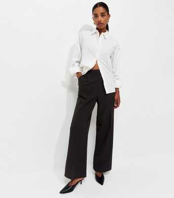 Black Woven Straight Leg Pull On Trousers