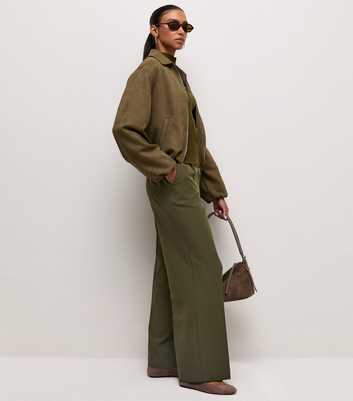Dark Khaki Woven Straight Leg Pull On Trousers