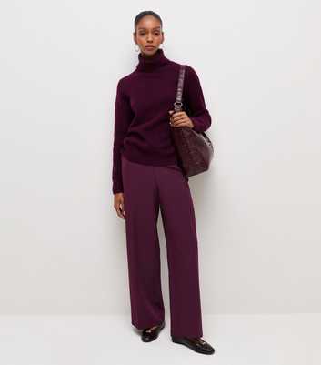 Dark Burgundy Woven Straight Leg Pull On Trousers