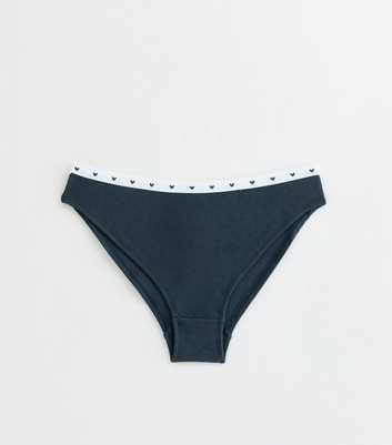 Girls Navy Cotton Rich Heart Elastic Pointelle Briefs