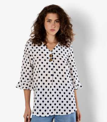 Apricot White Polka Dot 2 Button Top
