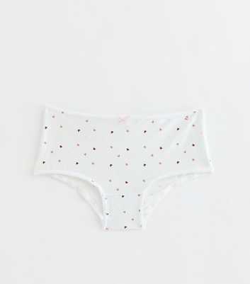 Girls White Cotton Rich Heart Print Short Briefs