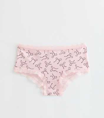 Girls Pink Cotton Rich Bow Print Short Briefs