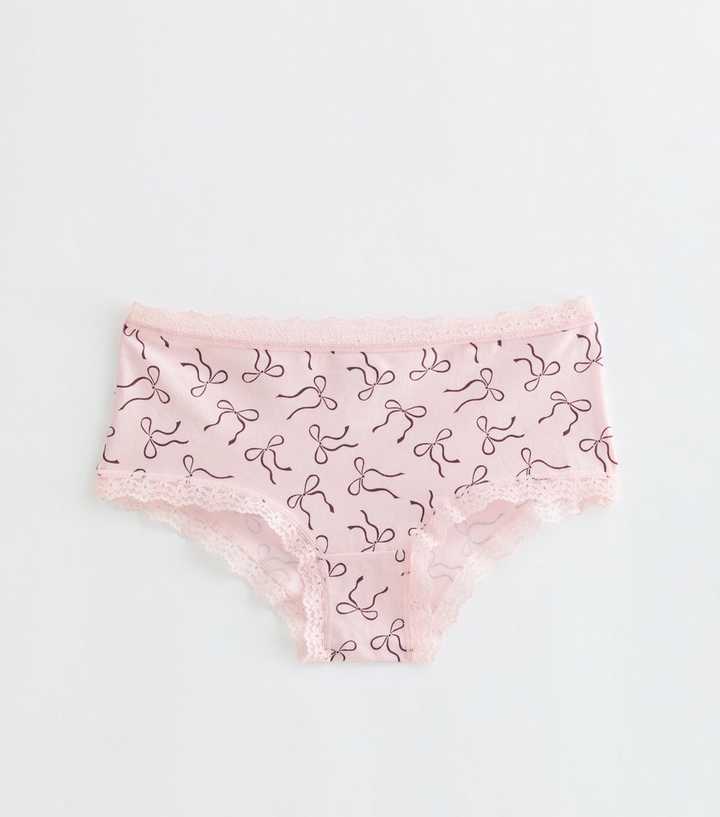 Girls Pink Cotton Rich Bow Print Short Briefs