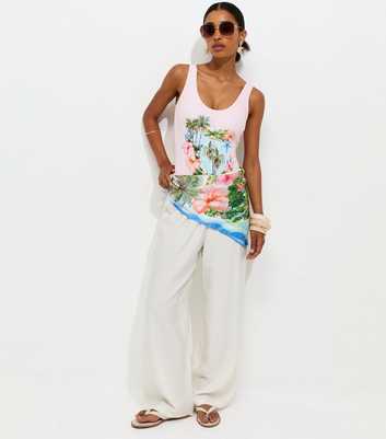 Pink Paradiso Island Print Satin Scarf
