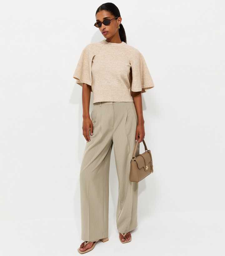 Brown Striped Tailored Wide Leg Trousers