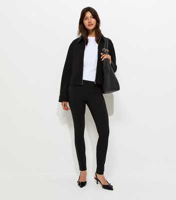 Black Stretchy Woven Zip Pocket Skinny Trousers