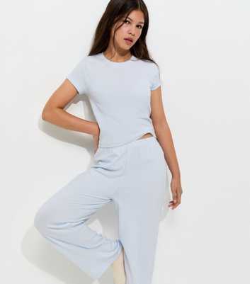 Girls Blue Cotton Rich Pointelle Wide Leg Pyjama Set