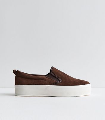 Brown Faux Suede Slip On Trainers