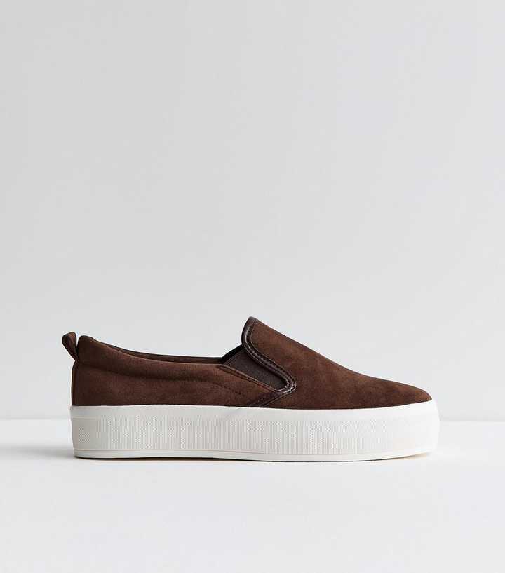 Brown Faux Suede Slip On Trainers