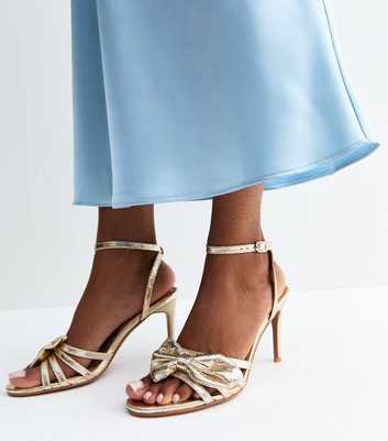 Gold Cracked Faux Leather Bow Strap Sandals