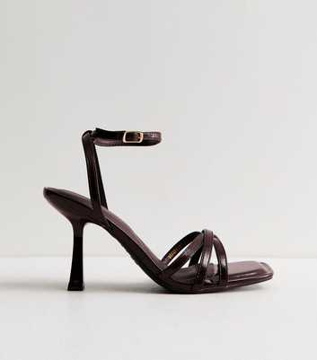 Wide Fit Dark Burgundy Faux Leather Strappy Stiletto Sandals