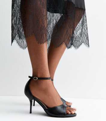 Wide Fit Black Faux Leather Stiletto Sandals