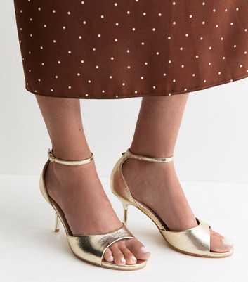 Wide Fit Gold Faux Leather Stiletto Sandals