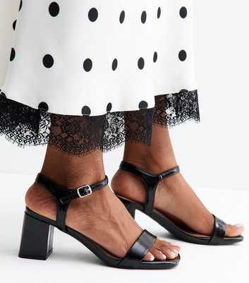 Black Patent Faux Leather Block Heel Sandals