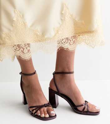 Wide Fit Dark Burgundy Faux Leather Knot Detail Sandals