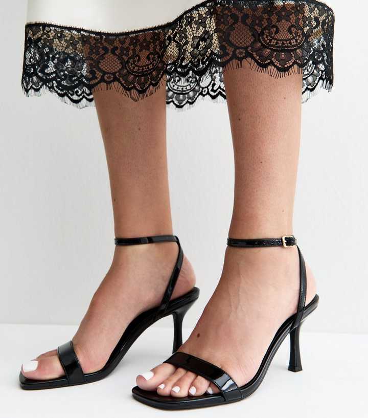 Black Patent Faux Leather Open Toe Sandals